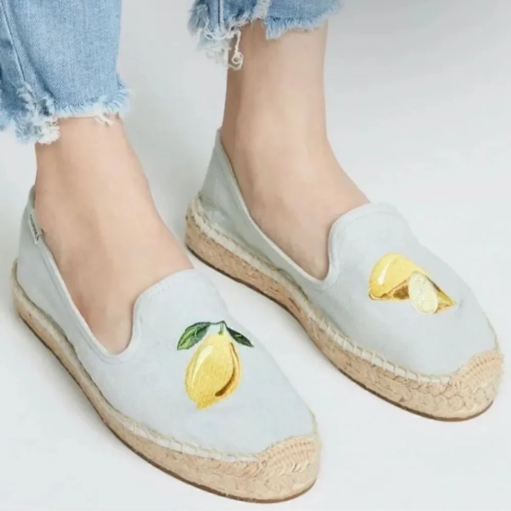 SOLUDOS platform espadrille flats embroidered lemons Size 9.5
